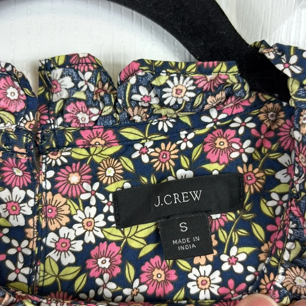 J. Crew smocked puff sleeve cotton poplin top in meadow floral sz sm